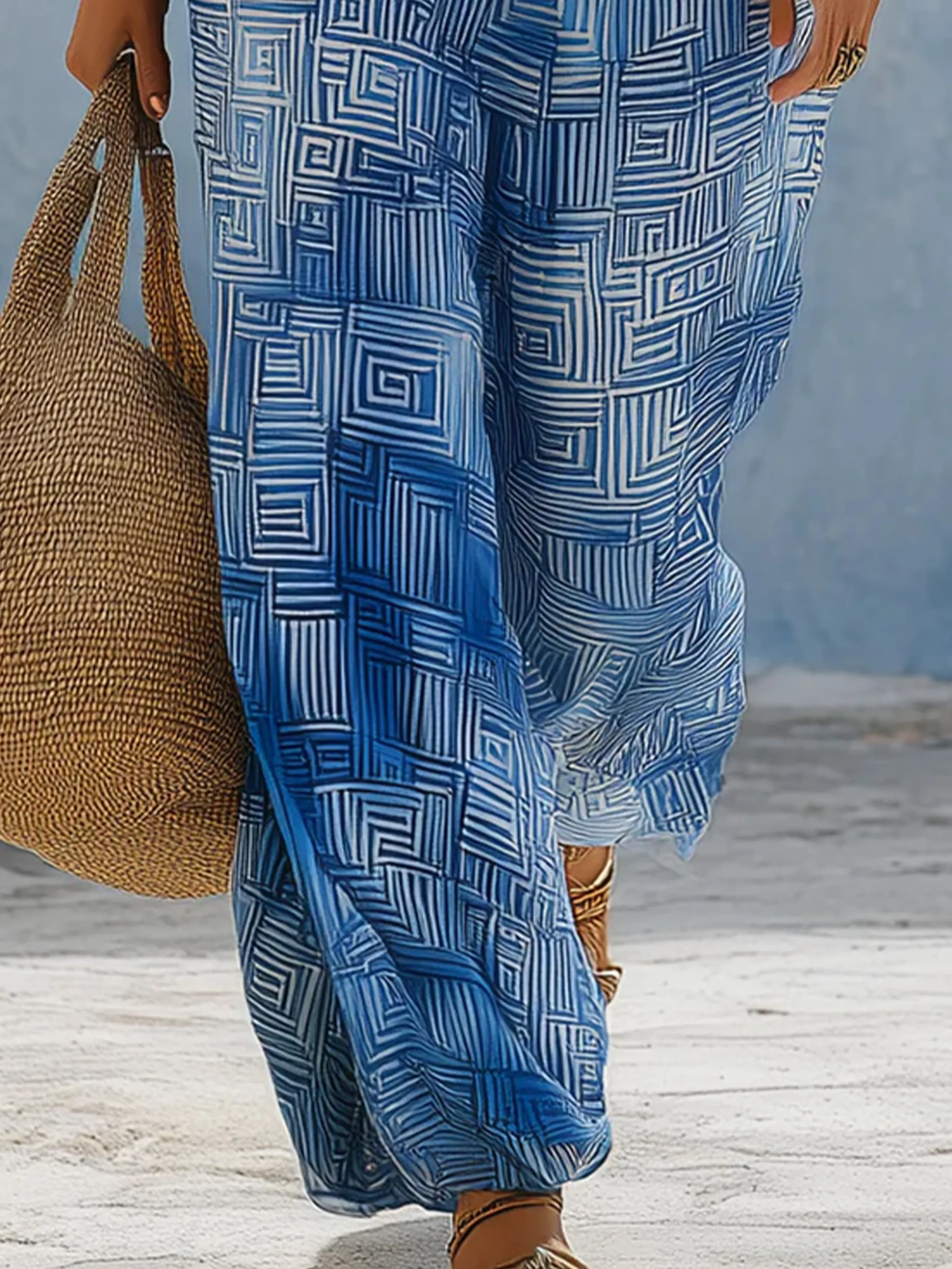 Vacation Geometric Printing Wide Leg Pants