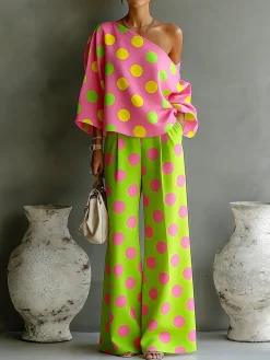 Vacation Polka Dots Printing Wide Leg Pants