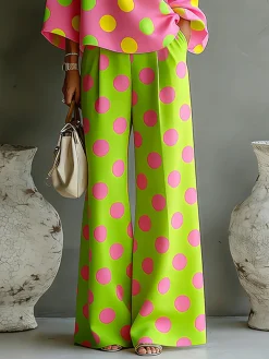 Vacation Polka Dots Printing Wide Leg Pants