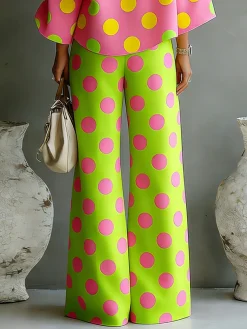 Vacation Polka Dots Printing Wide Leg Pants