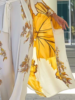 Vacation Split Sleeve Printing Floral Kimono