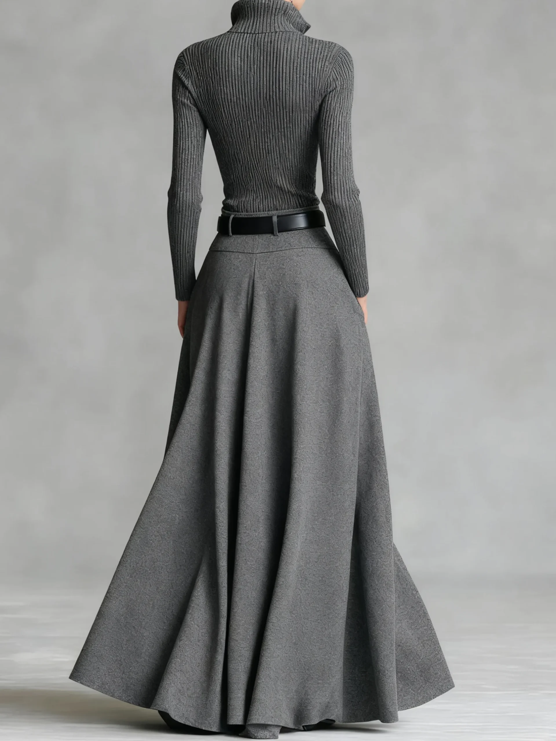 Women Urban High Waist A-Line Maxi Skirt Zipper Plain Maxi Skirt With Belt Social Spring