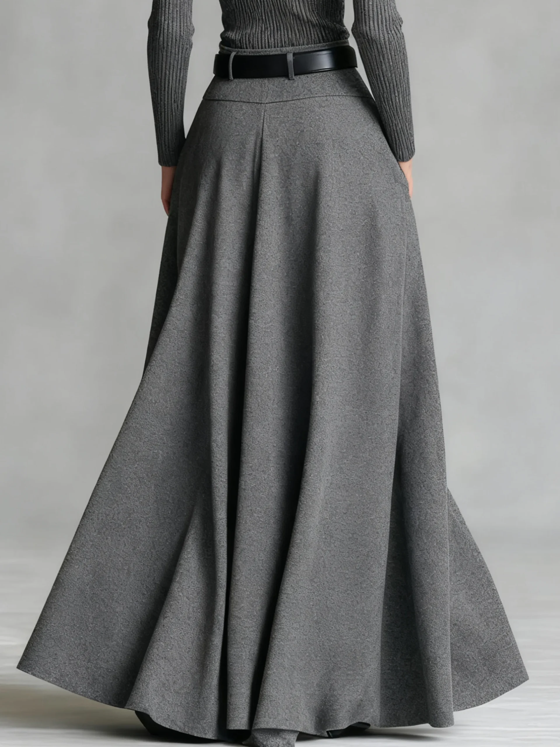 Women Urban High Waist A-Line Maxi Skirt Zipper Plain Maxi Skirt With Belt Social Spring