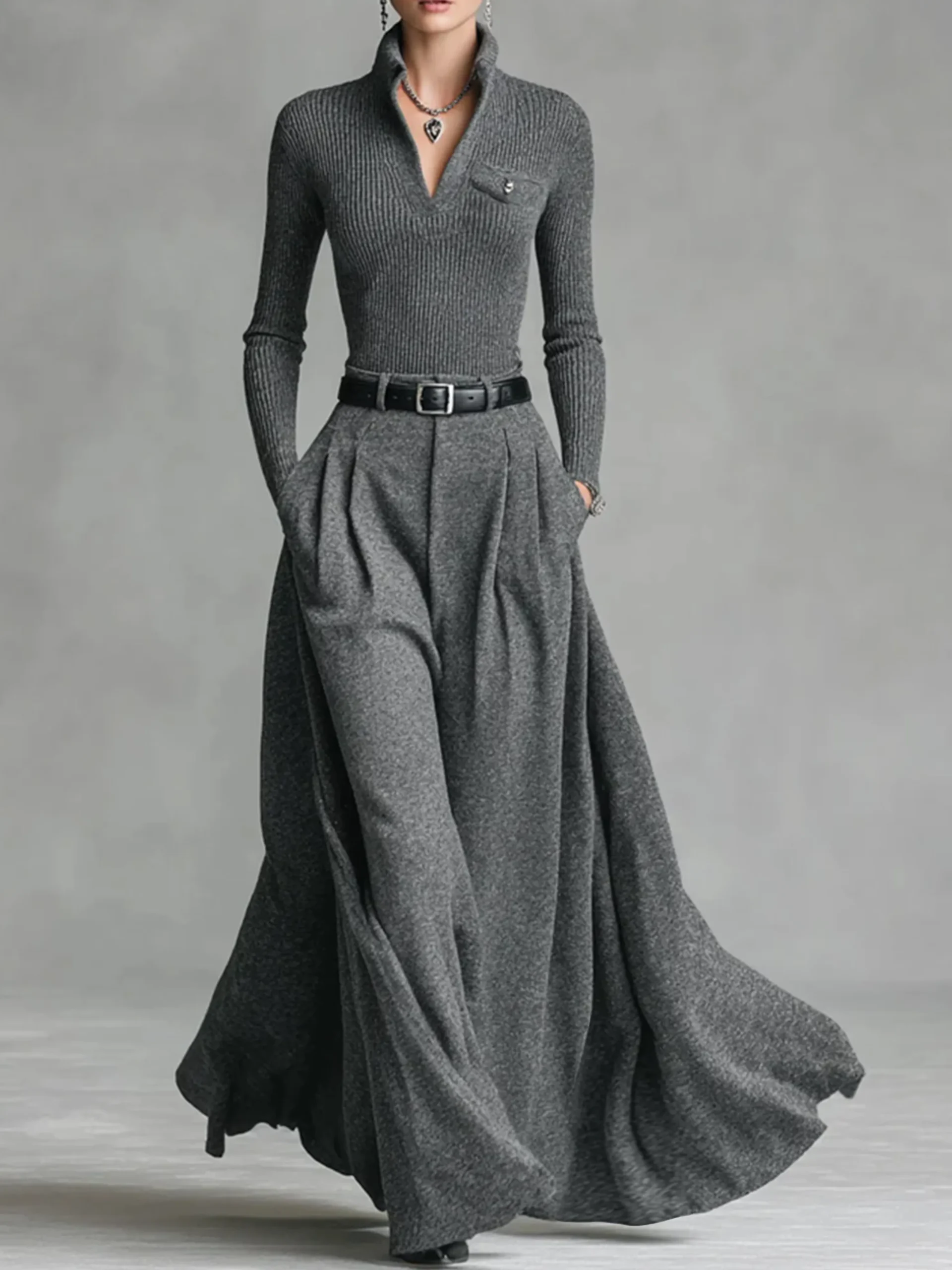 Women Urban High Waist A-Line Maxi Skirt Zipper Plain Maxi Skirt With Belt Social Spring