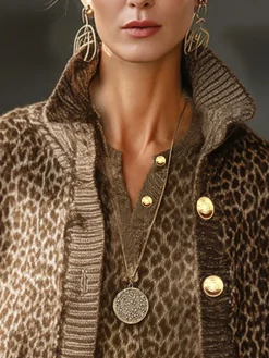 Yarn/Wool Yarn Urban Leopard Buttoned Cardigan