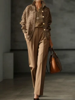 Yarn/Wool Yarn Urban Leopard Buttoned Cardigan