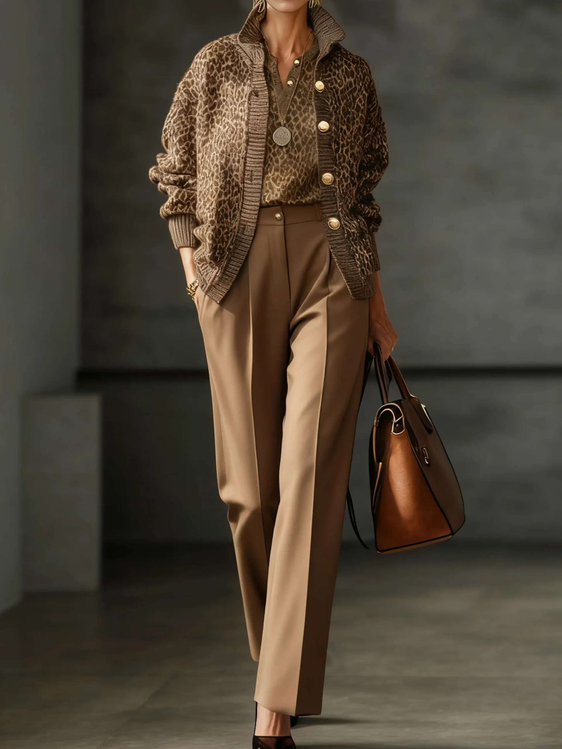 Yarn/Wool Yarn Urban Leopard Buttoned Cardigan