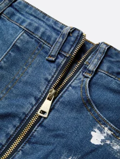 Zipper Plain Casual Jeans